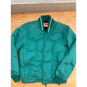 Comfy Down Insulated Bomber Jacket Teal Ribbed Collar & Cuffs Women